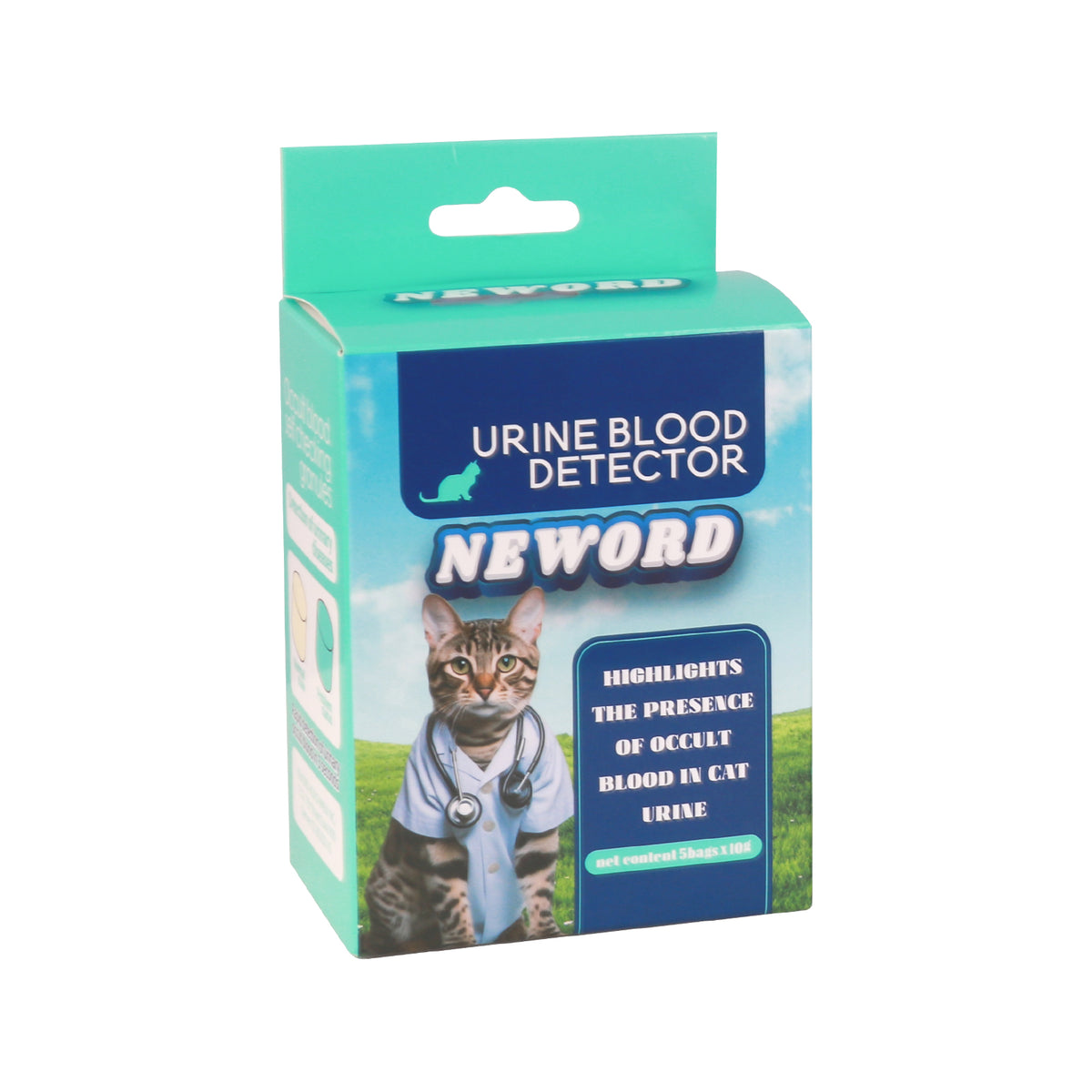 Neword Urine Blood Detector packaging with a cat illustration on a white background
